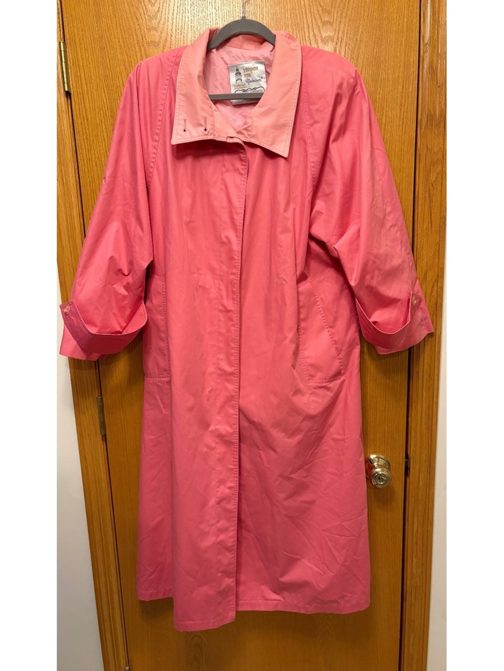 Vintage London Fog Maincoats Pink Trench Coat Long Raincoat Size 10 Reg